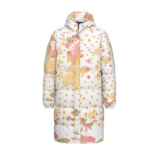 Preview: Warme Wintermantel mit Hundemotiv Bumsi– Popart Hundemotiv, 90% Daunen, 10% Federn, bunt, stylisch, AmStaff, Staff, Staffordshire, Pitbull, Pit, Soka, Größe XS- 4XL